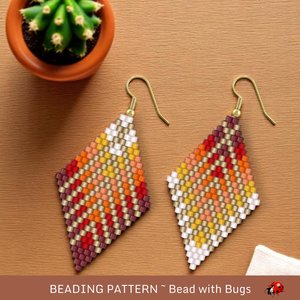 Brick Stitch Beaded Earrings Pattern by Bead with Bugs, On Fire, Bright geometric earring pattern, PDF