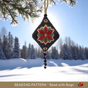 Elegant 3D Poinsettia Beaded Peyote Stitch POD Ornament- Black & Gold Finish Decor