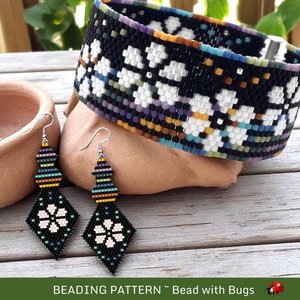 Peyote Stitch Beaded Bracelet an Earrings Pattern Set, GOOD TO GROW, a moody garden styled set, pdf