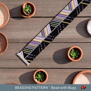 Peyote Stitch Beaded Bracelet Pattern by Bead with Bugs, Both Sides, an assymetrical design, PDF