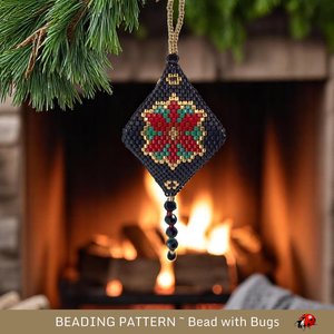 Elegant 3D Poinsettia Beaded Peyote Stitch POD Ornament- Black & Gold Finish Decor