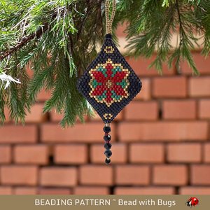 Elegant 3D Poinsettia Beaded Peyote Stitch POD Ornament- Black & Gold Finish Decor
