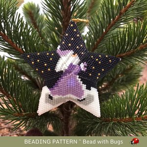 Santa in the Stars 3D Peyote Stitch Beaded Star Pattern - 3x3 Dimension of Santa Gazing at Stars