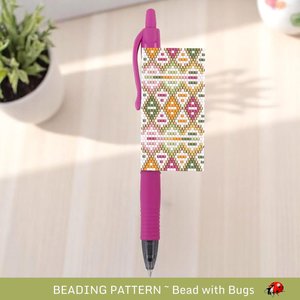Peyote Stitch Beaded Pen Wrap by Bead with Bugs, IN LIVING COLOUR, Beaded Pen Wrap Pattern for Pilot G2 Pen