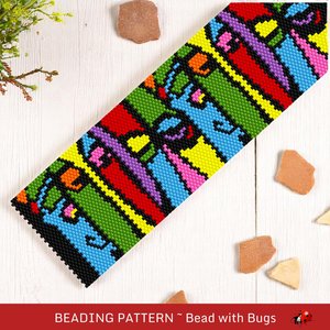 Peyote Stitch WIDE Beaded Bracelet Pattern by Bead with Bugs, THE WATCHERS, pdf