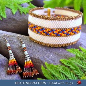 Peyote Stitch Beaded Bracelet an Earrings Pattern Set, FIRE & ICE 1, Southwestern Design, PDF