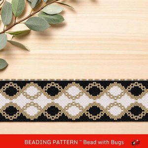 Peyote Stitch WIDE Beaded Bracelet Pattern by Bead with Bugs, Black White and Gold, PDF