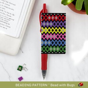 Peyote Stitch Beaded Pen Wrap by Bead with Bugs, BRIGHT AND HAPPY, Beaded Pen Wrap Pattern for Pilot G2 Pen