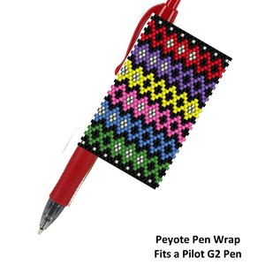 Peyote Stitch Beaded Pen Wrap by Bead with Bugs, BRIGHT AND HAPPY, Beaded Pen Wrap Pattern for Pilot G2 Pen