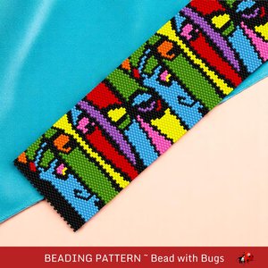 Peyote Stitch WIDE Beaded Bracelet Pattern by Bead with Bugs, THE WATCHERS, pdf