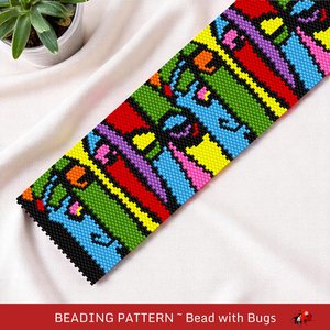 Peyote Stitch WIDE Beaded Bracelet Pattern by Bead with Bugs, THE WATCHERS, pdf