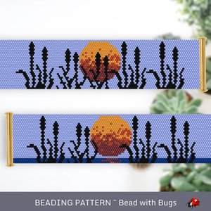 Peyote Stitch WIDE Beaded Bracelet Pattern by Bead with Bugs, Bullrushes, PDF