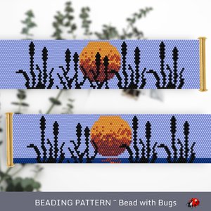 Peyote Stitch WIDE Beaded Bracelet Pattern by Bead with Bugs, Bullrushes, PDF
