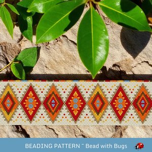 Peyote Stitch WIDE Beaded Bracelet Pattern by Bead with Bugs, Fire and Ice, PDF