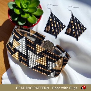 Peyote Stitch Beaded Bracelet an Earrings Pattern Set, Mixed Metals, PDF