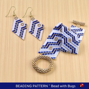 Peyote Stitch Beaded Bracelet and Earrings Pattern Set, Lady Sings the Blues, PDF