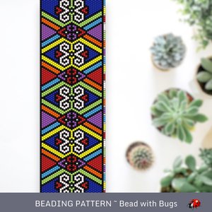 Peyote Stitch WIDE Beaded Bracelet Pattern by Bead with Bugs, Elation, PDF