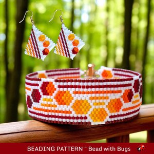 Peyote Stitch Beaded Bracelet an Earrings Pattern Set, Through the Fire, PDF