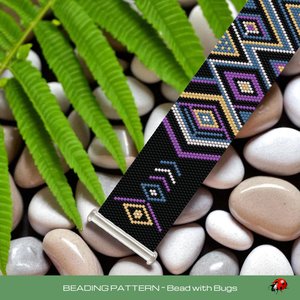 Peyote Stitch Beaded Bracelet Pattern by Bead with Bugs, MANDY, a unique design in bold geometrics, PDF
