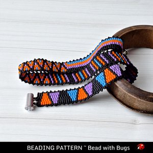 2 Drop Peyote Stitch Bracelet Pattern, Mid Century Wrap, PDF download