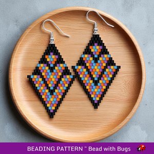 Brick Stitch Beaded Earrings Pattern Neon Lights, geometric design, PDF