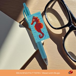 Peyote Stitch Beaded Pen Wrap by Bead with Bugs, SEAHORSE, Beaded Pen Wrap Cover for a Pilot G2 Pen