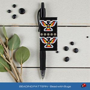 Peyote Stitch Beaded Pen Wrap by Bead with Bugs, THUNDERBIRDS 2, Beaded Pen Wrap Pattern for Pilot G2 Pen