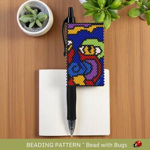 Peyote Stitch Beaded Pen Wrap Pattern, Abstract Art Set, PDF