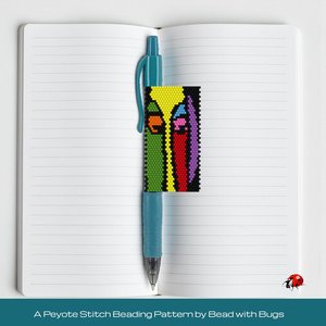 Peyote Stitch Beaded Pen Wrap Pattern, Abstract Art Set, PDF
