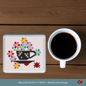 Peyote Stitch Beaded Coaster Pattern by Bead with Bugs, GARDEN TEA CUP