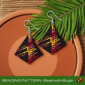 Peyote Stitch, Kite Earring Beading Pattern ETERNAL FLAME, PDF