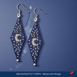 Double Brick Stitch Beaded Earrings Pattern, Crescent Moon, PDF