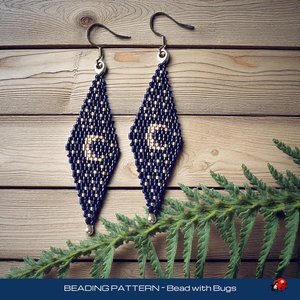 Double Brick Stitch Beaded Earrings Pattern, Crescent Moon, PDF