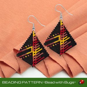 Peyote Stitch, Kite Earring Beading Pattern ETERNAL FLAME, PDF