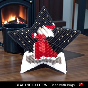 Santa in the Stars, Peyote Stitch Beaded, 3D Star Pattern in Red