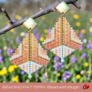 Peyote Stitch, Kite Earring Beading Pattern PINK LADY