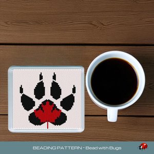 Peyote Stitch Beaded Coaster Pattern by Bead with Bugs, CANADA BEAR PAW