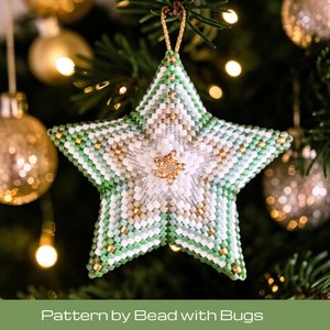 3D Peyote  Star Bead Pattern , The Christmas Green Star,