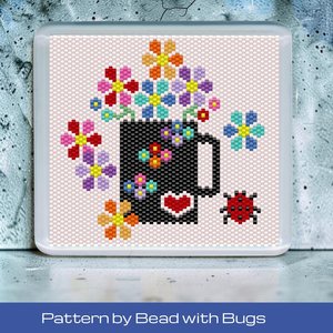 Peyote Stitch Beaded Coaster Pattern by Bead with Bugs, GARDEN COFFEE CUP