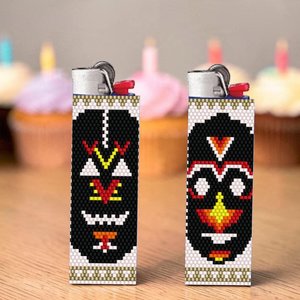 Peyote Stitch Beaded Lighter Cover, THE MASKS by Bead with Bugs