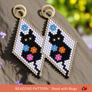 FLOWERS & CATS:  Brick Stitch Beaded Earrings Pattern by Bead with Bugs