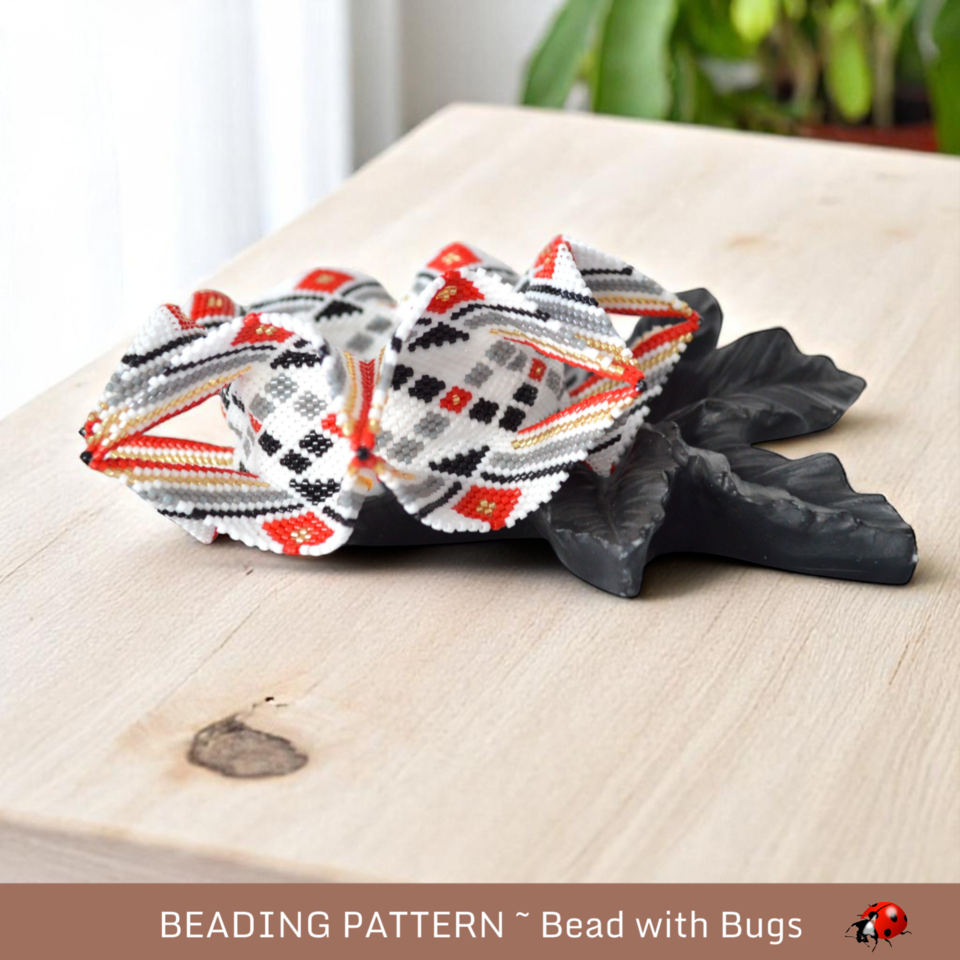 Amelia Winged Bangle Pattern - Peyote & Herringbone Stitch Bracelet Design