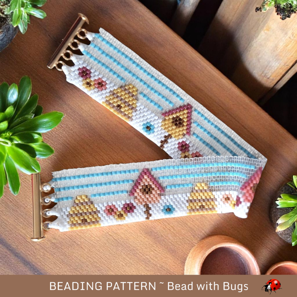 BIRDS & THE BEES: A Peyote Stitch Beaded Bracelet Pattern by Bead with Bugs