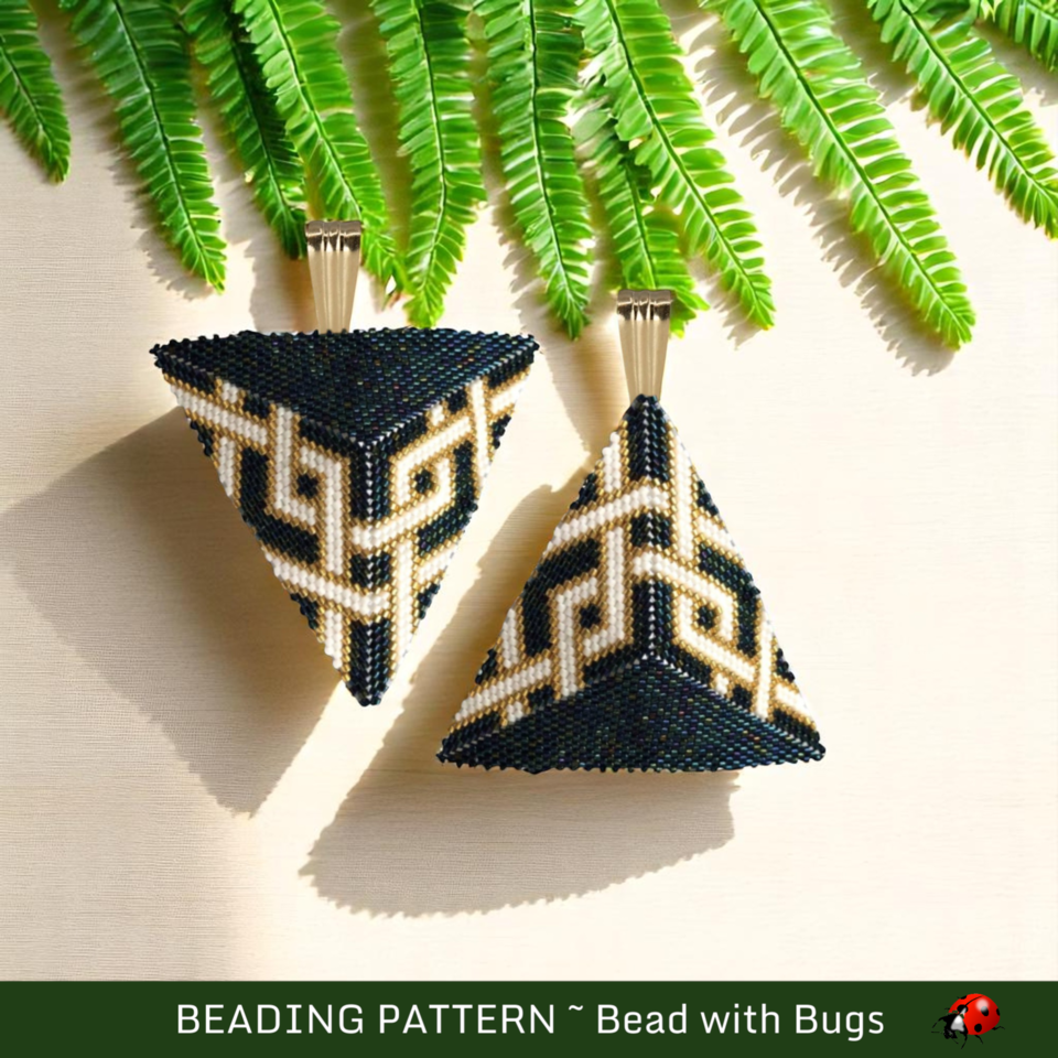 BLACK CELTIC KNOT: 3D Beaded Peyote Pendant Pattern by Bead with Bugs