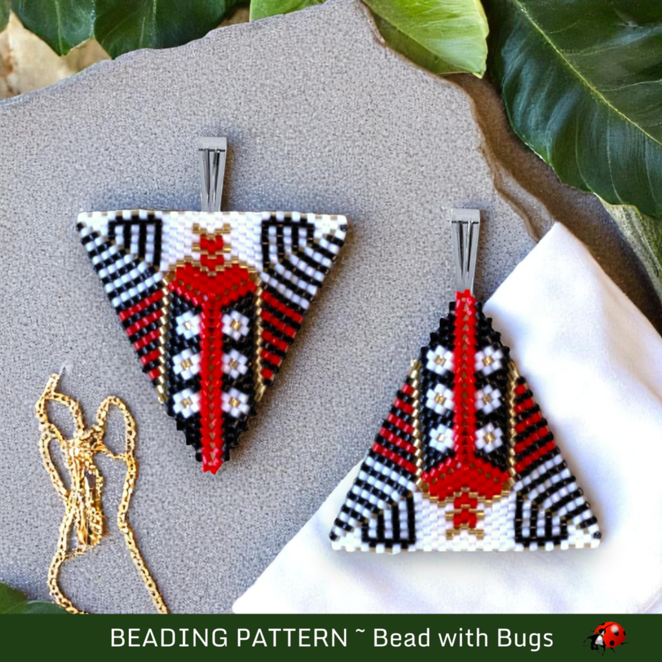RED AND BLACK: 3D Beaded Peyote Pendant Pattern by Bead with Bugs