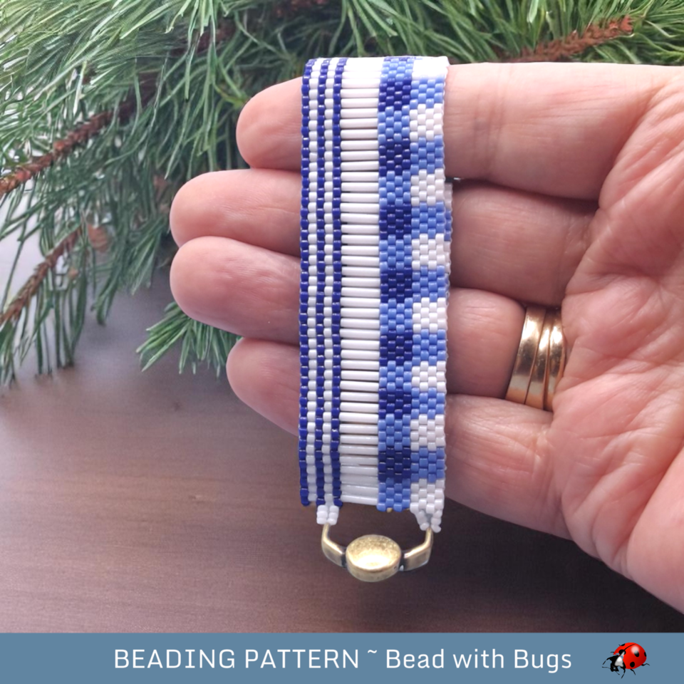 BLUE GINGHAM:  A Peyote Stitch Beaded Bracelet Pattern by Bead with Bugs