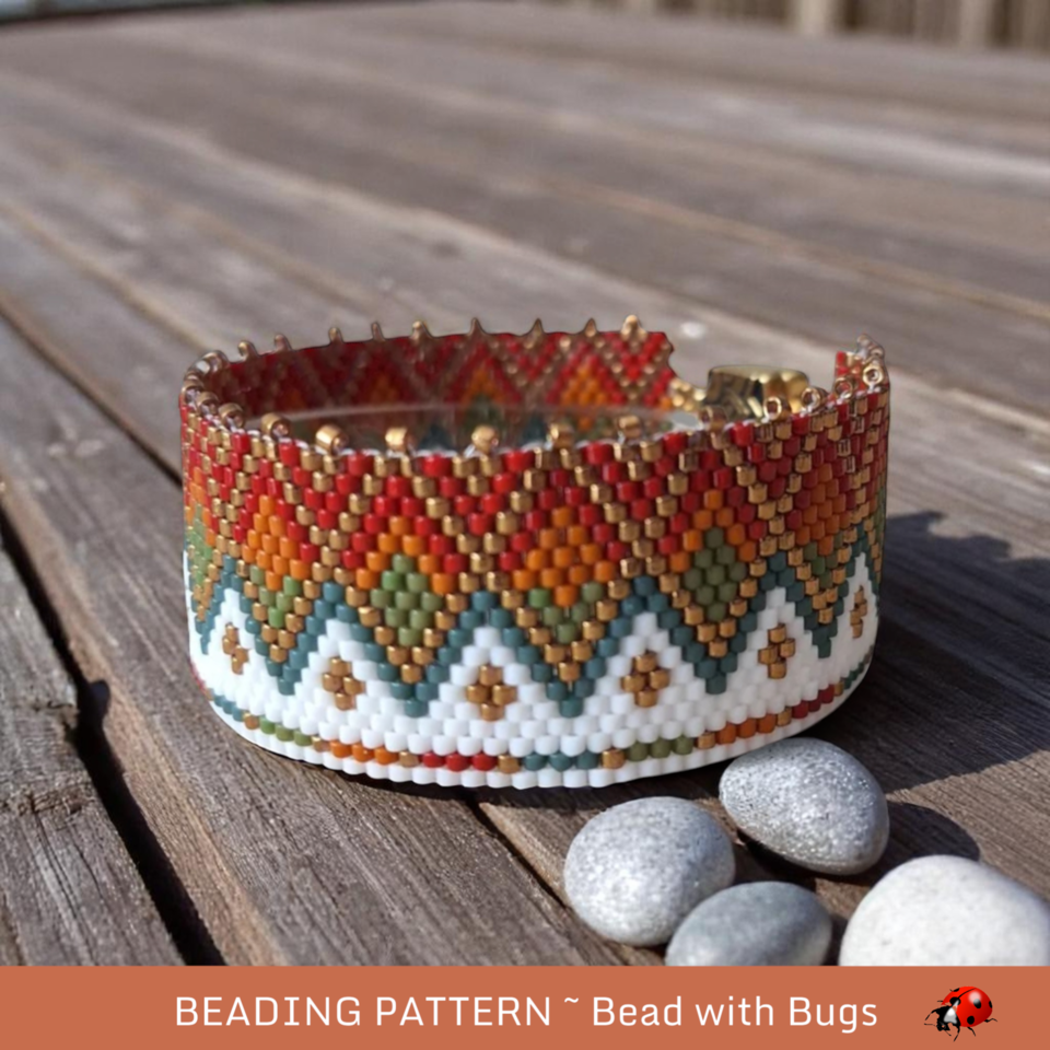 BOHO AUTUMN: A Peyote Stitch Beaded Bracelet Pattern by Bead with Bugs