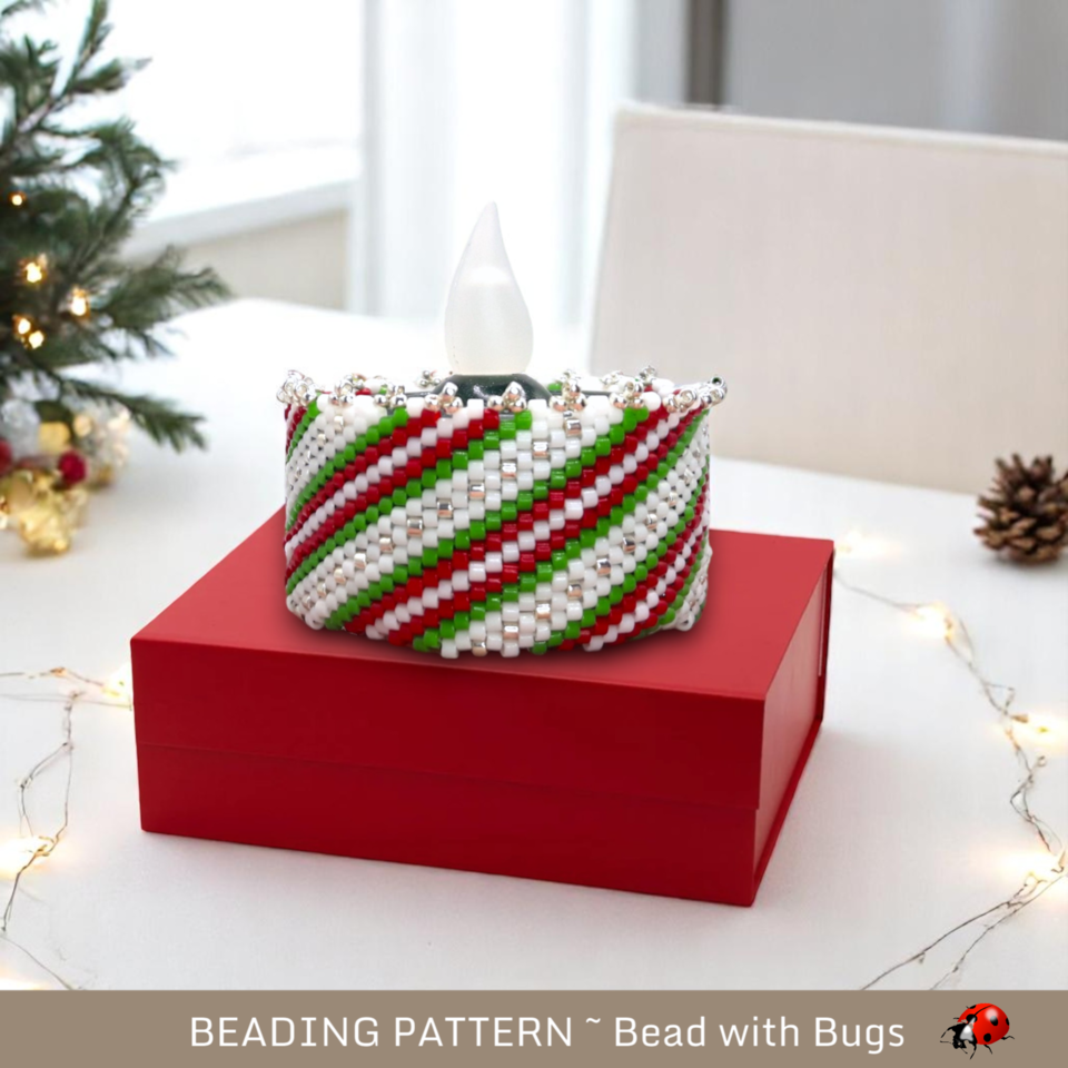 CANDYCANE: Peyote Stitch Beaded Tea Light Cover Pattern by Bead with Bugs