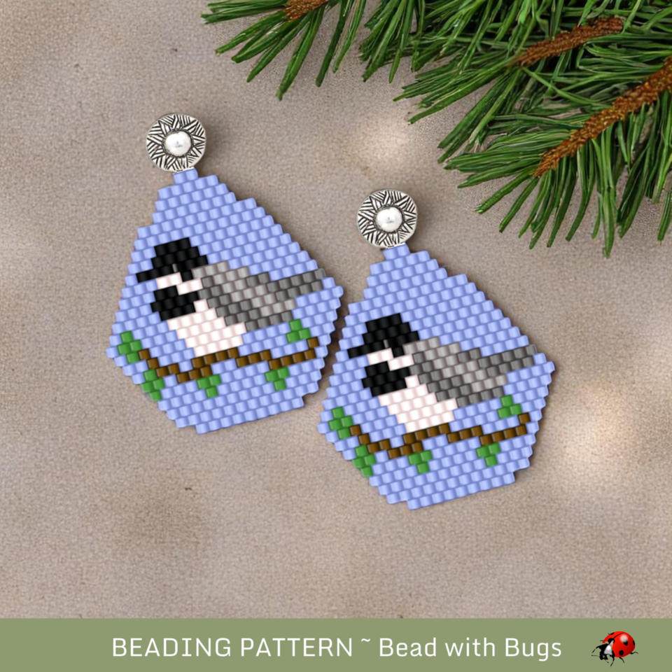 CHICKADEE :  Brick Stitch Beaded Earrings Pattern by Bead with Bugs