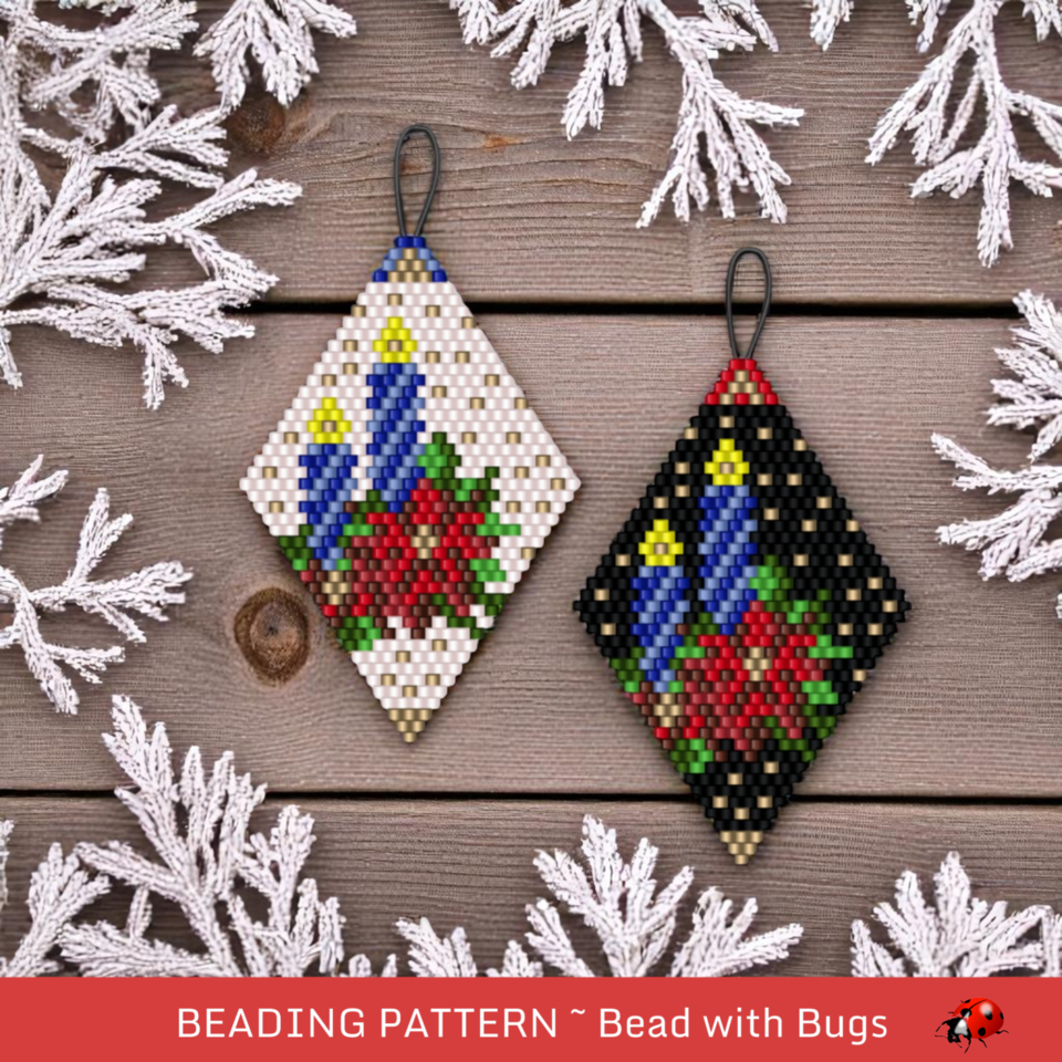 CHRISTMAS CANDLES:  Beaded Brick Stitch Ornament Pattern by Bead with Bugs